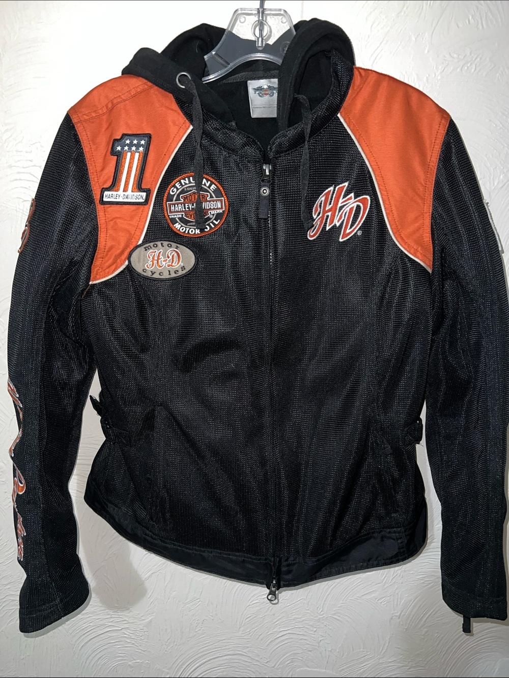 Harley-Davidson Women's Black & Orange Hooded Riding Jacket